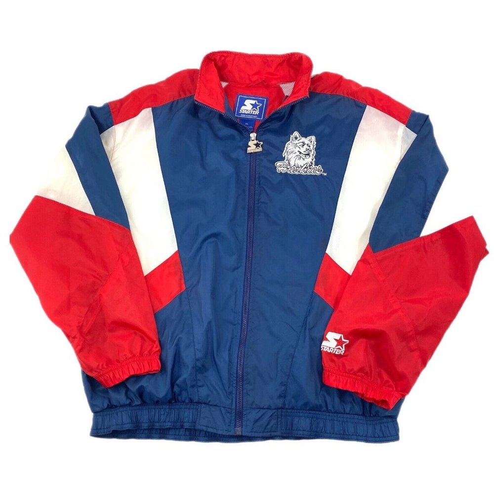 Vintage 90s Starter UConn Huskies Windbreaker Jacket XL Blue